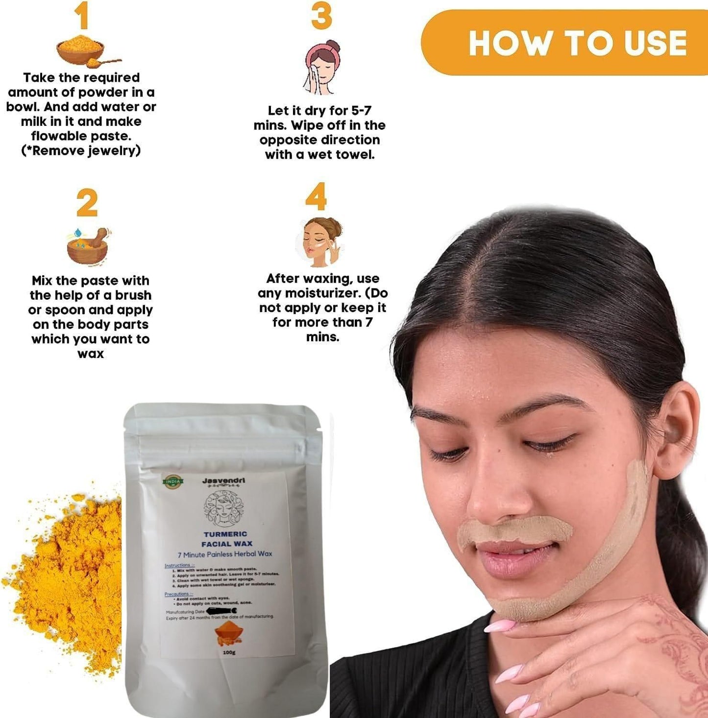 Turmeric Facial Wax - 5 Minutes Painless Herbal Wax Powder